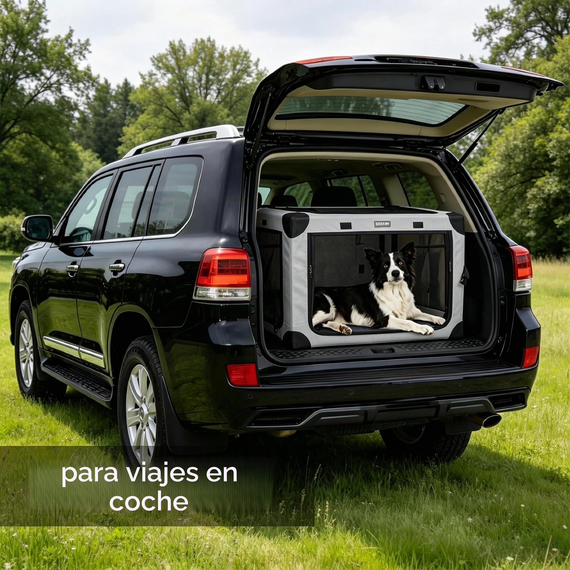 Transportín plegable ajustable para perros de razas medianas – Caja para perros con ventanas de malla reforzada y cama plegable para el hogar y viajes