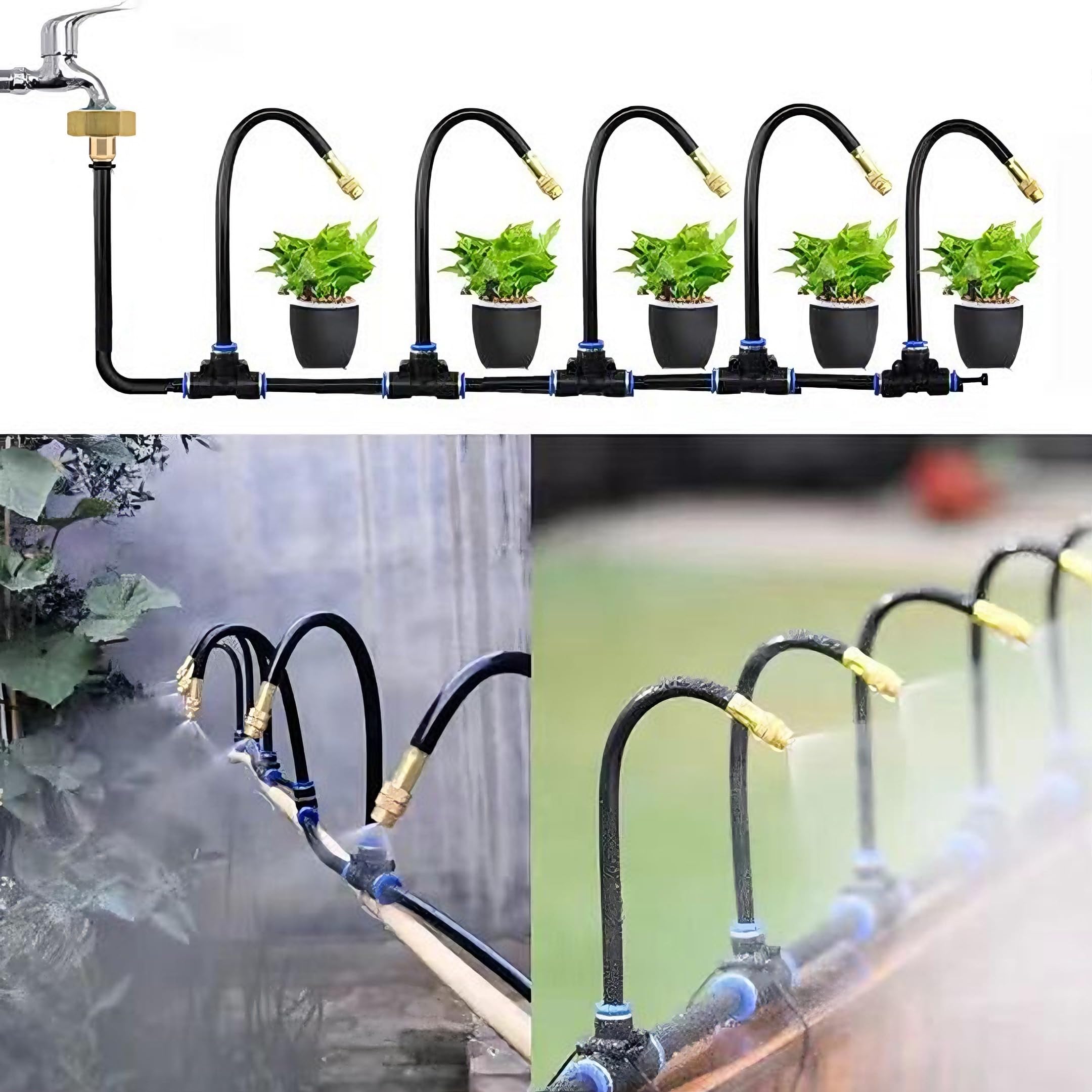 Système d'irrigation goutte à goutte de 15,2 m, kit complet d'arrosage de jardin avec buses en cuivre antirouille – Tuyau flexible stabilisé aux UV pour pelouse, serre, plantes de patio