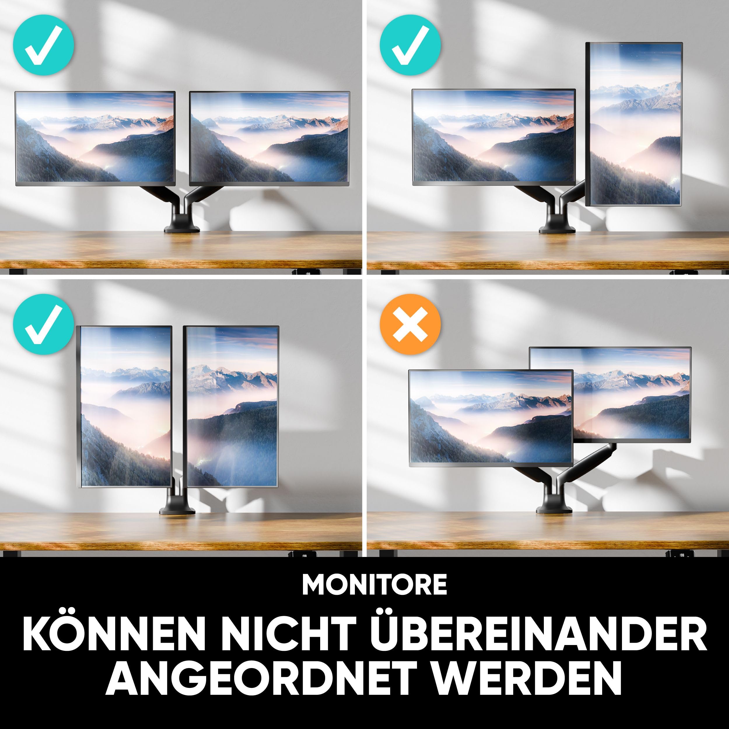 ONKRON dual Monitor Halterung 13-32", 9 kg (x2), max VESA 100x100, G200-B | Doppel Monitorarm bis 61,5 cm ausziehbar, Gasdruckfeder, schwenkbar, drehbar, Klemm-/Bohrmontage; für Homeoffice & Gaming