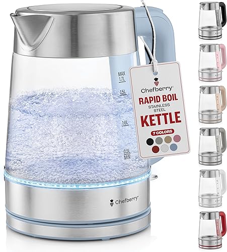 Hervidor eléctrico para hervir té caliente y agua Caldera de vidrio de borosilicato de acero inoxidable de 1.8L sin plástico, apagado automático,