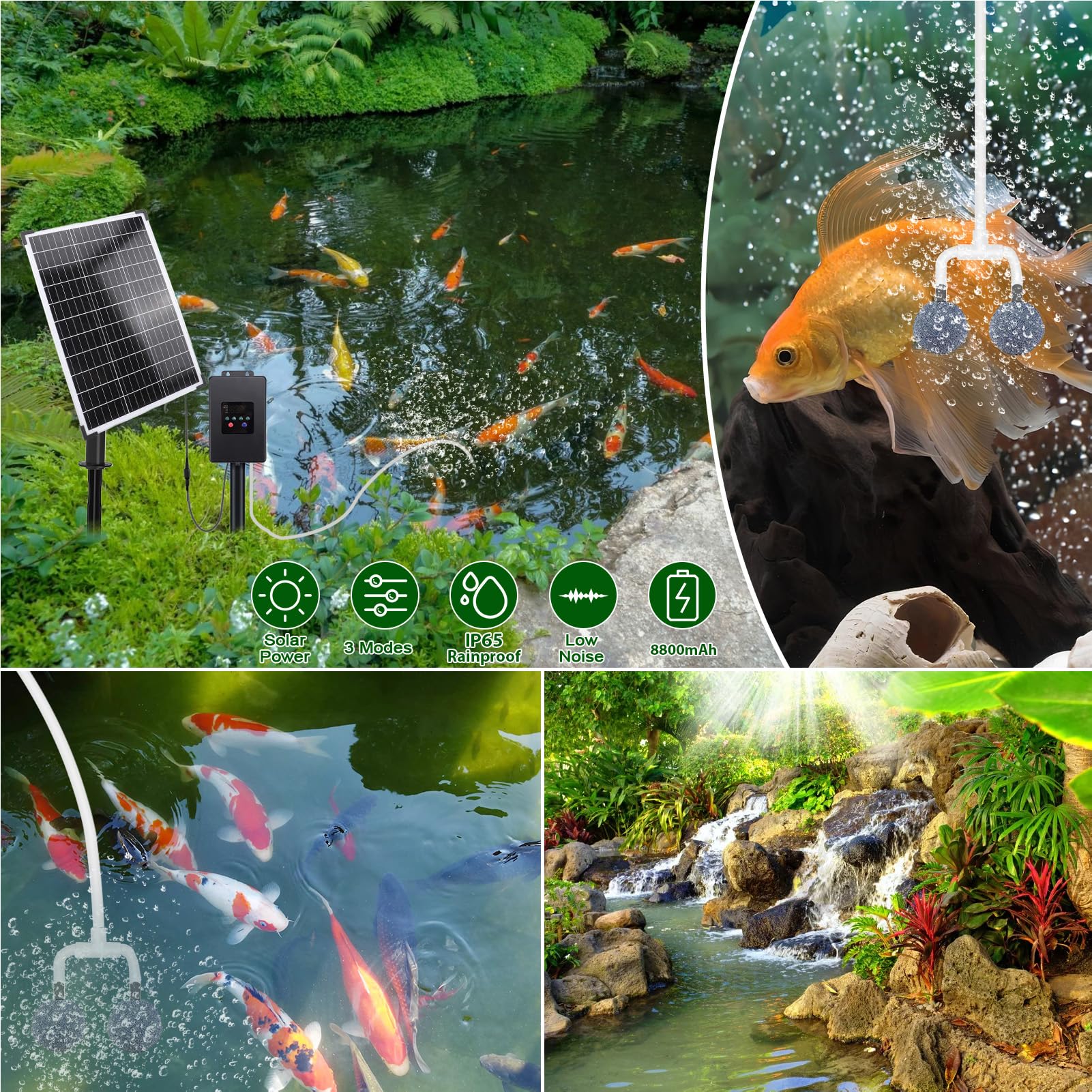 Greensen Bomba de Acuario Aireadora, Bomba de Aire Solar para Estanques de 30W para Estanque y Acuario, con Caja para Peces, Acuario, hidroponía.