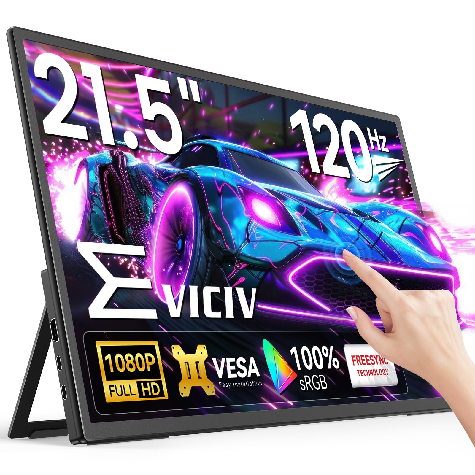 EVICIV Monitor Portatile 21,5 Pollici 120Hz Grande Touchscreen Portable Monitor 1080P 2000:1 FHD IPS con Supporto/VESA/HDMI/USB-C Schermo da Gioco Eye-Care per PC Laptop Telefono Switch Xbo