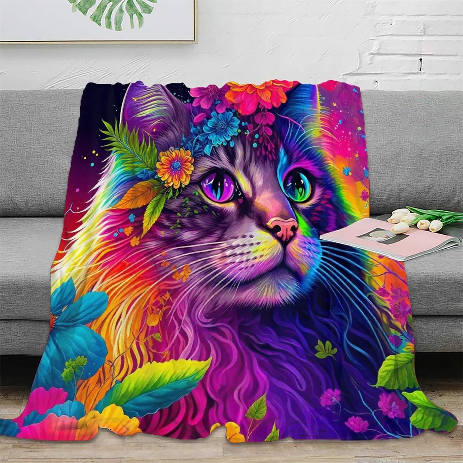 Couverture chat douillette microfibre isolante et chaude pour lit adulte