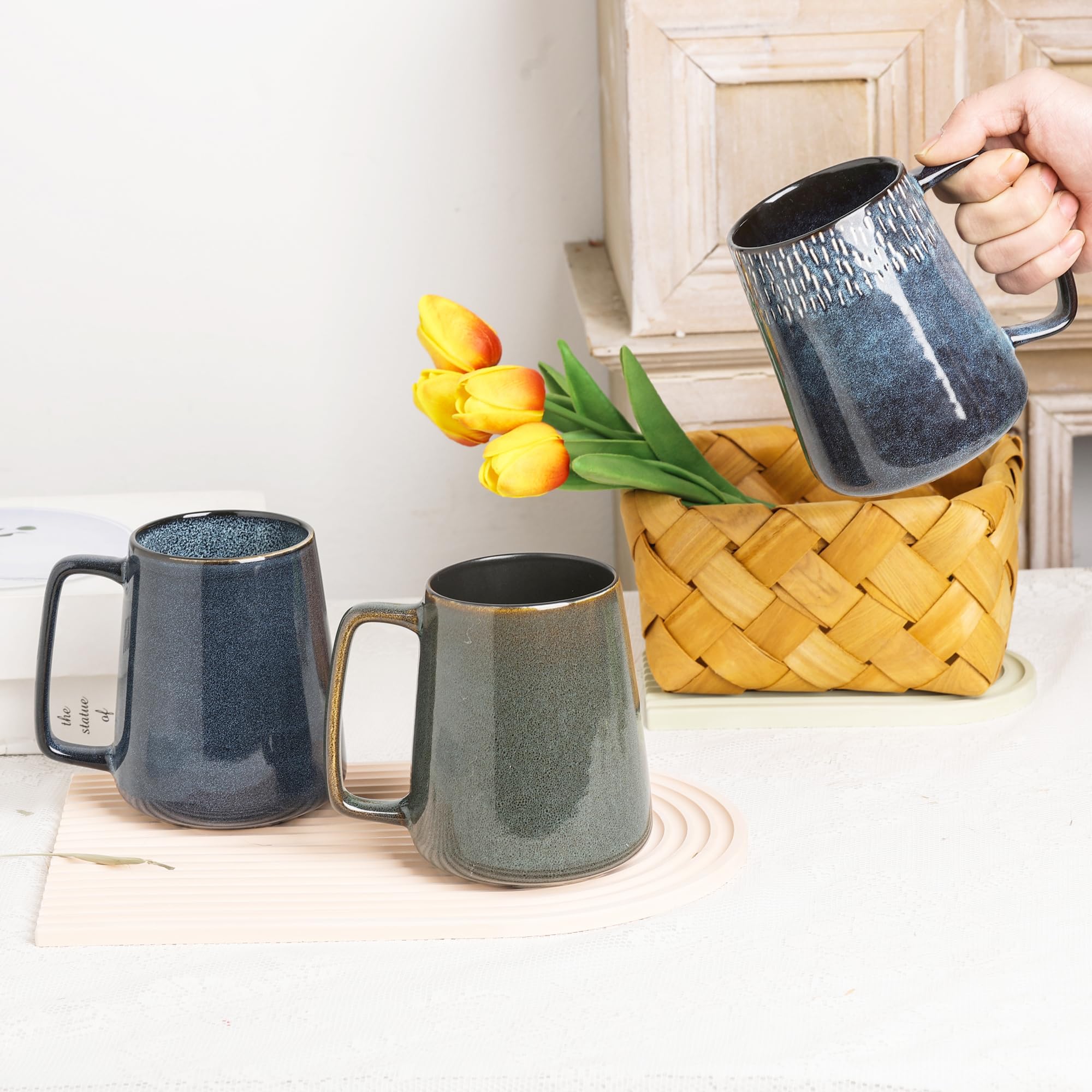 Amazon.co.jp: Large Ceramics Coffee Mugs,24 OZ,With Spoon And