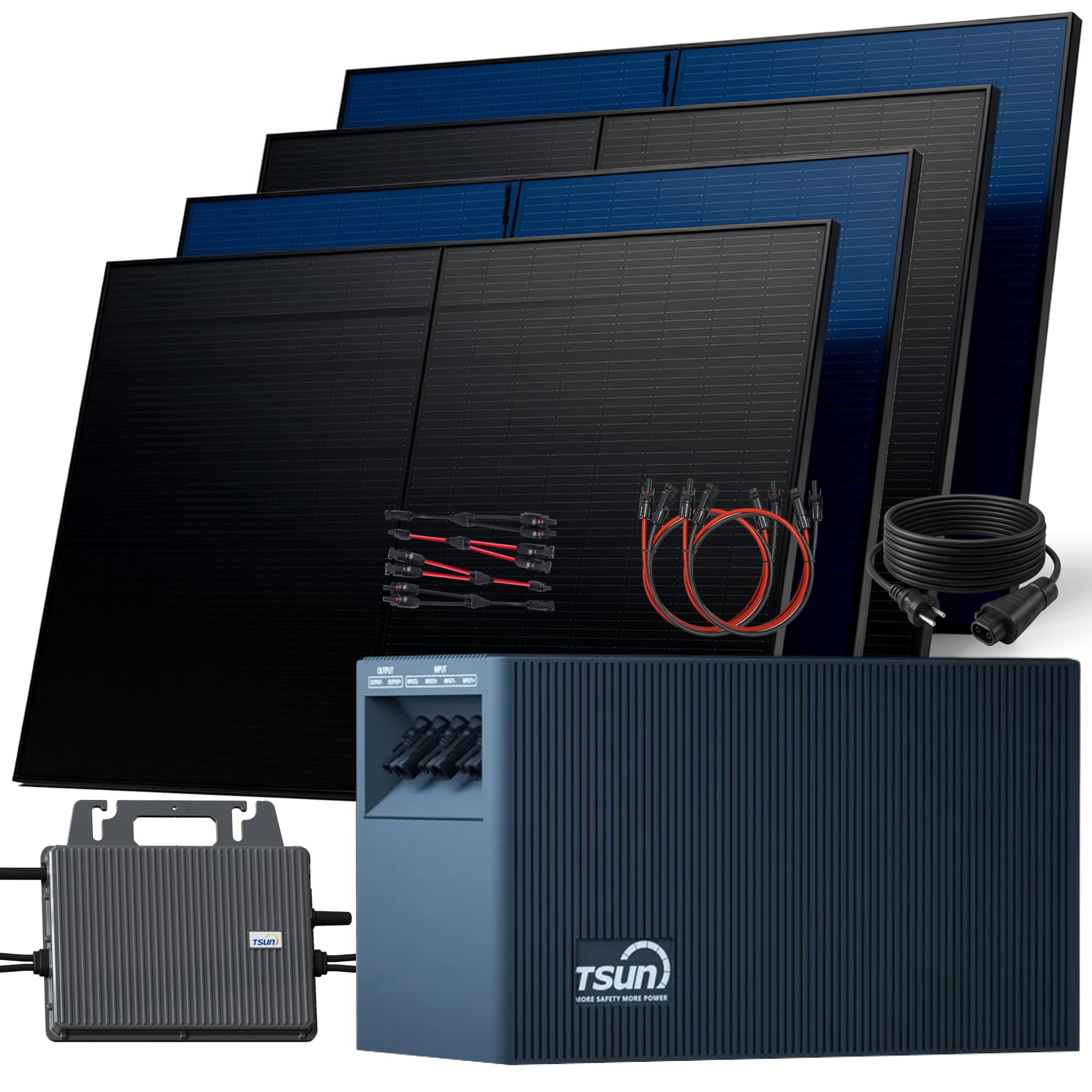 SUNNIVA® 2000W Balkonkraftwerk mit 2,01 kWh Speicher TSUN SOLARCAN TSOL-DCU2000Lite, BIFAZIAL FULLBLACK komplett Steckdose, PV Solaranlage Komplettset mit Solarspeicher, 4x 500W Glas Bifacial