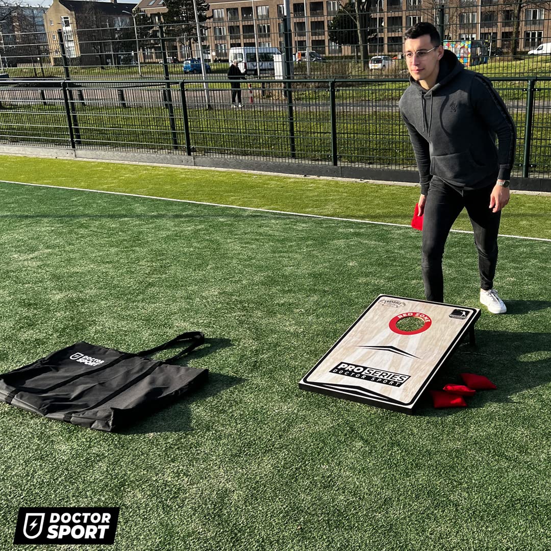 Cornhole Professional – 1 tabla – 120 x 60 cm – Bolsas oficiales de 15 x 15 cm – en bolsa de transporte – Red Zone Original – Cornhole League 1883