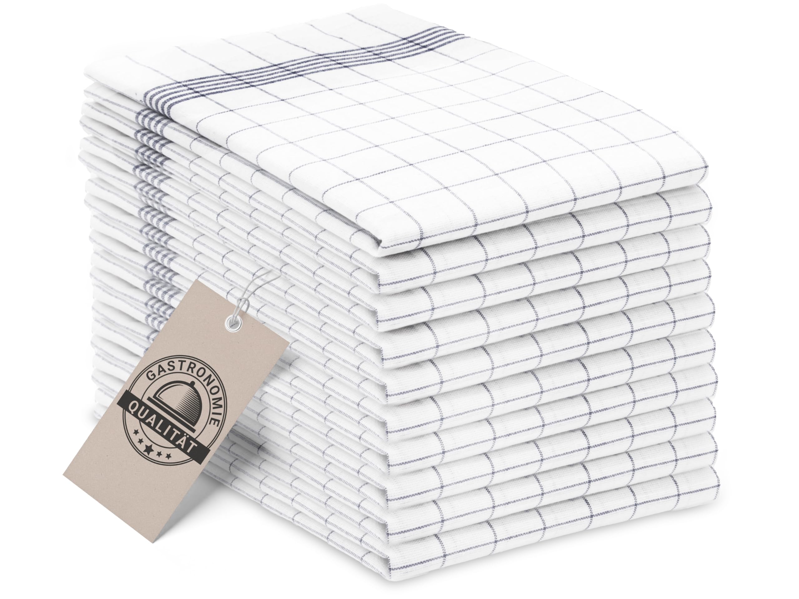 ZOLLNER 10er Set Geschirrtücher Baumwolle in 50x70 cm - super saugstarke und langlebige Küchentücher - waschbar bis 95°C – in grau weiß kariert - Gastronomiequalität - Oeko Tex® Zertifiziert