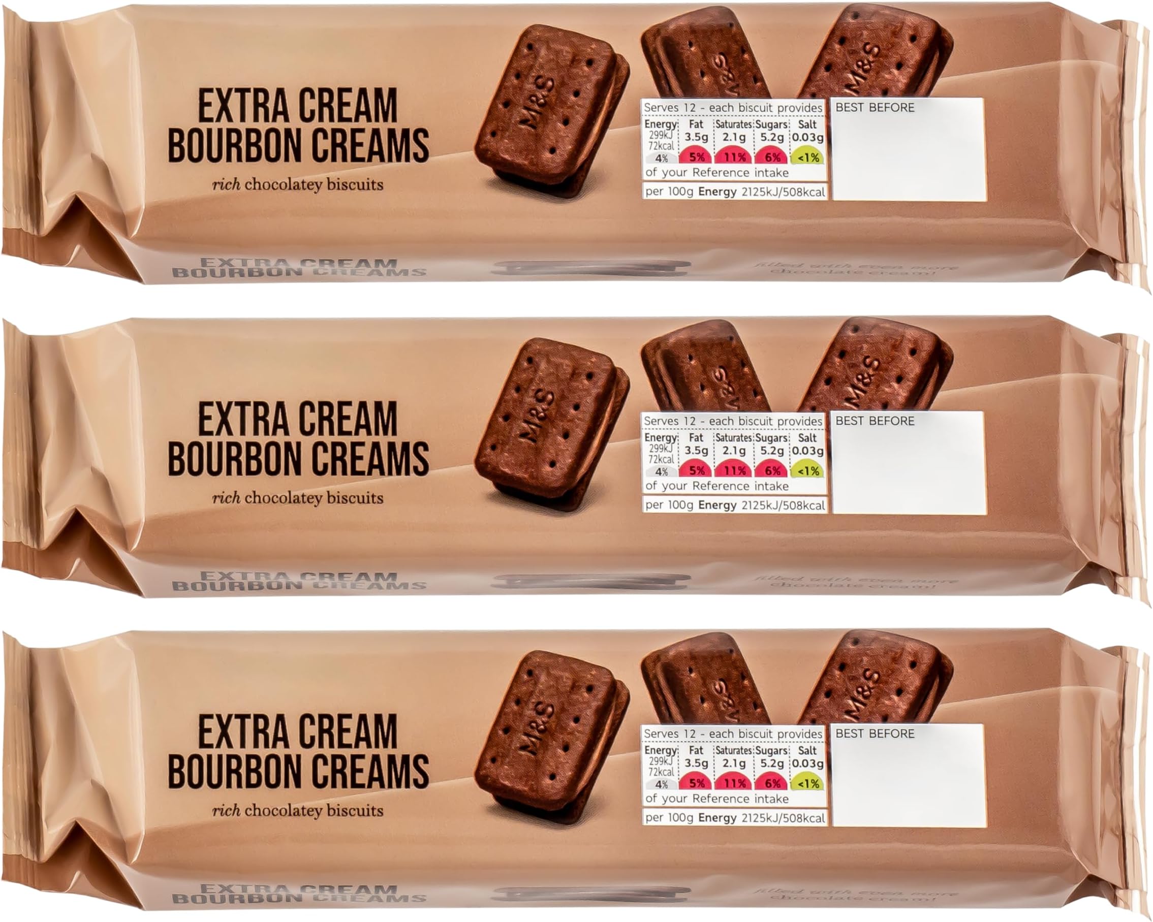 Premium Extra Cream Bourbon Creams, Chocolate Flavoured Biscuits - Set of 3 x 165g Packs