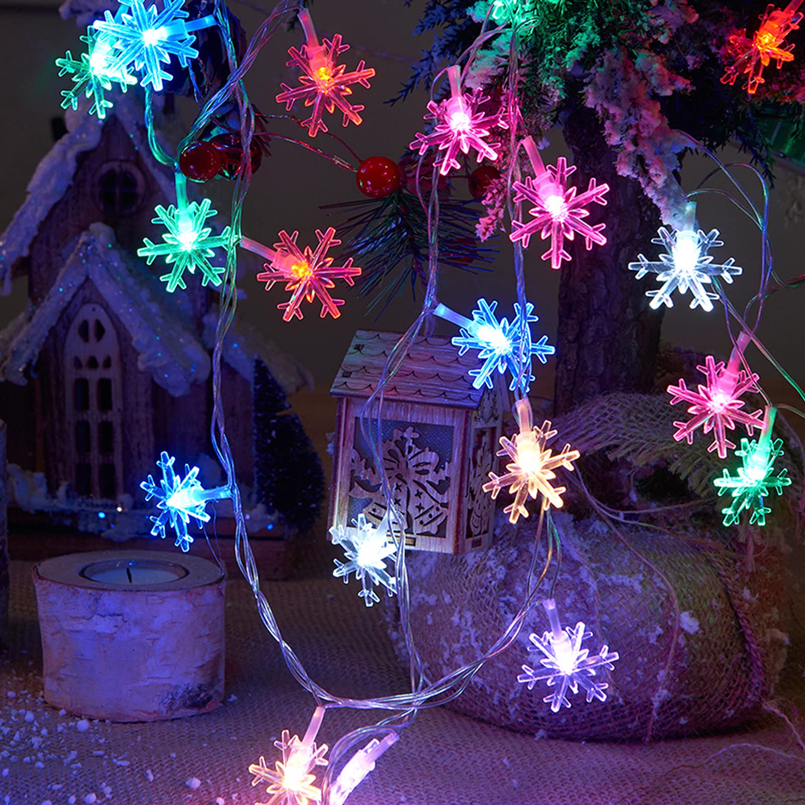 Stringa Luminosa a Fiocco di Neve a LED da 6 m,luci Decorative Natalizie per Interni ed Esterni,Festa di Compleanno (alimentata a Batteria)
