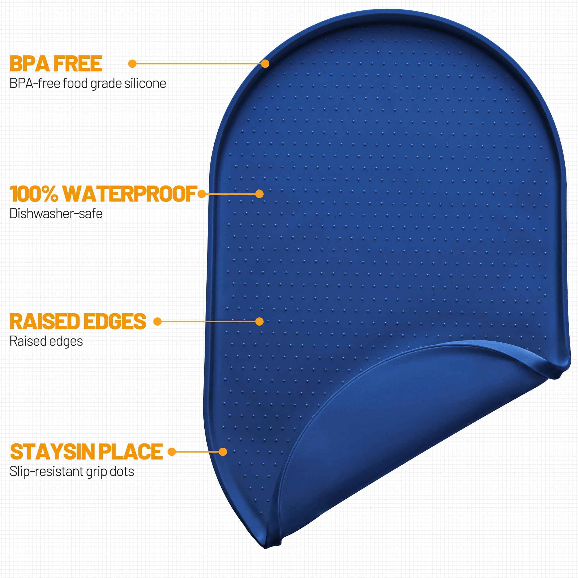 Hubulk Tapis d'alimentation en silicone 100 % imperméable avec bord surélevé pour la nourriture et l'eau, tapis de gamelle pour chien, set de table pour chat avec rebord haut protège le sol pour chats