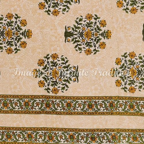 Miniatura 3 de Juego de sábanas de algodón 100% de algodón indio Rajasthani Jaipuri tradicional Sanganeri con estampado floral multicolor con 2 fundas de almohada