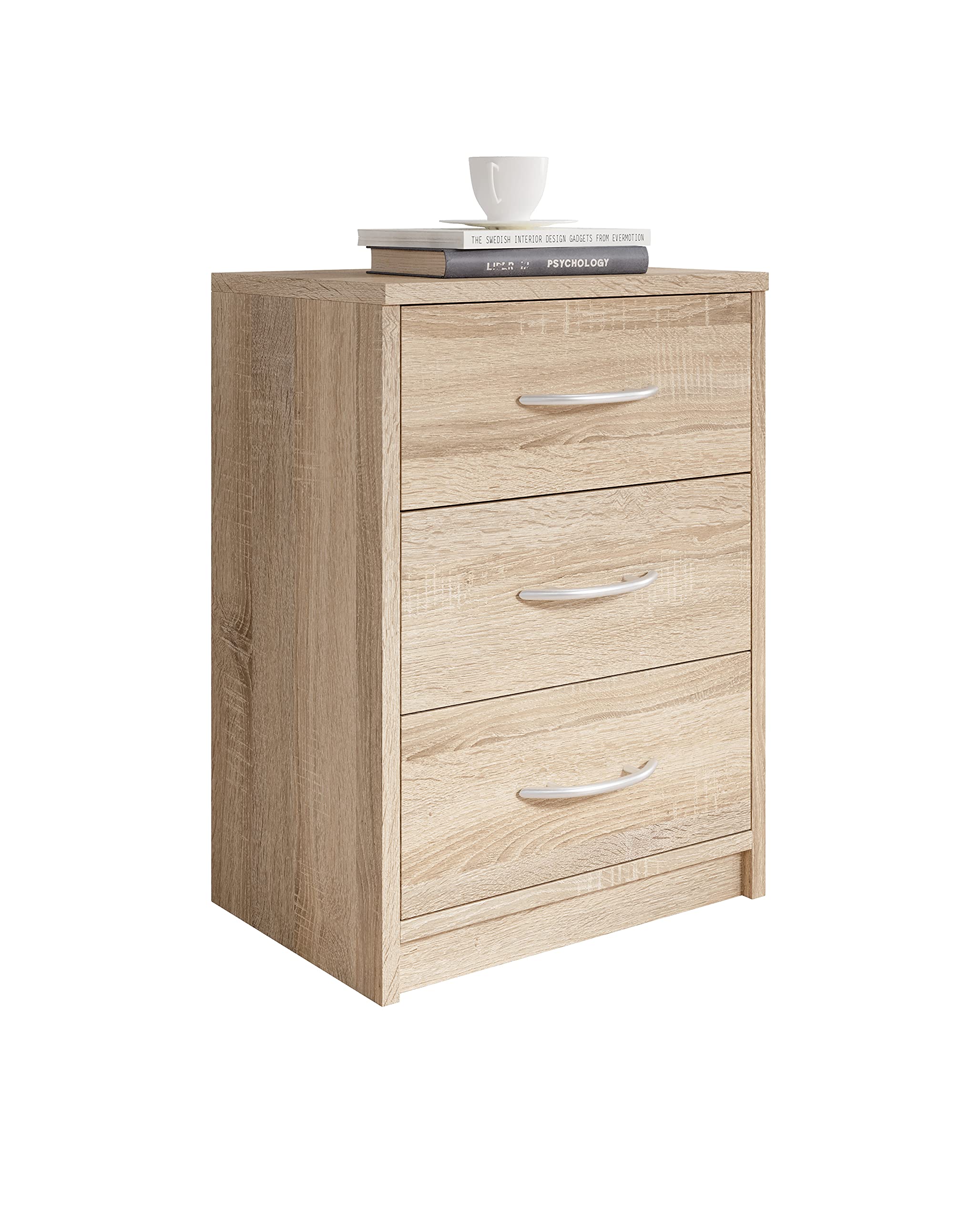 AVANTI TRENDSTORE - Pepe - Comodino in legno laminato con 3 cassetti. Disponibile in diversi colori. Dimensioni LAP: 38,5x54,2x28,2 cm (quercia Sonoma)