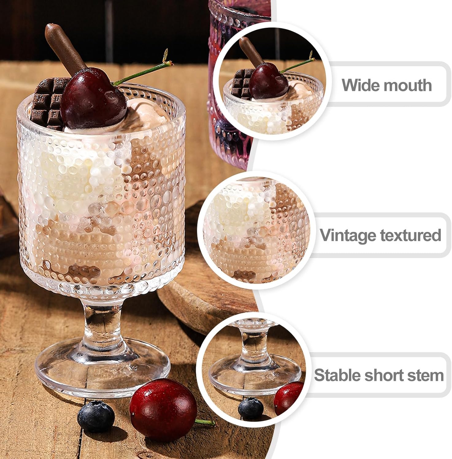 WHJY Cute Wine Glasses Set of 4, Cute Cocktail Glasses, 8 oz Vintage Glasses, Short Stem Wine Glasses - Pearl - Image 3