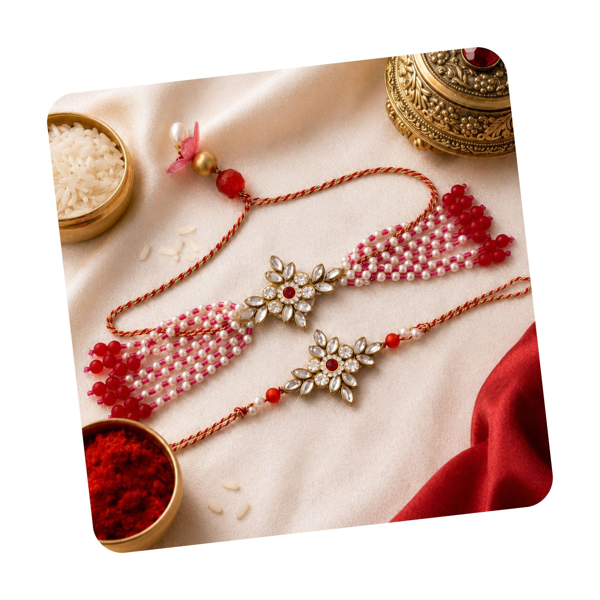 Mirror Rakhi for Brother | Kundan & Stone Thread Rakhis for Men | Designer Rakhi for Raksha Bandhan | Elegant Traditional Tie Up Rakhis for brother and Sister (Set of 1)-image-49