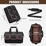 16.5-Inch Tool Bags for Men Heavy Duty, 34-Pockets Large Tool Bag with Adjustable Shoulder Strap, Portable Tool Bag Organizer for Electricians Mechanics Carpenters Construction Workers HVAC