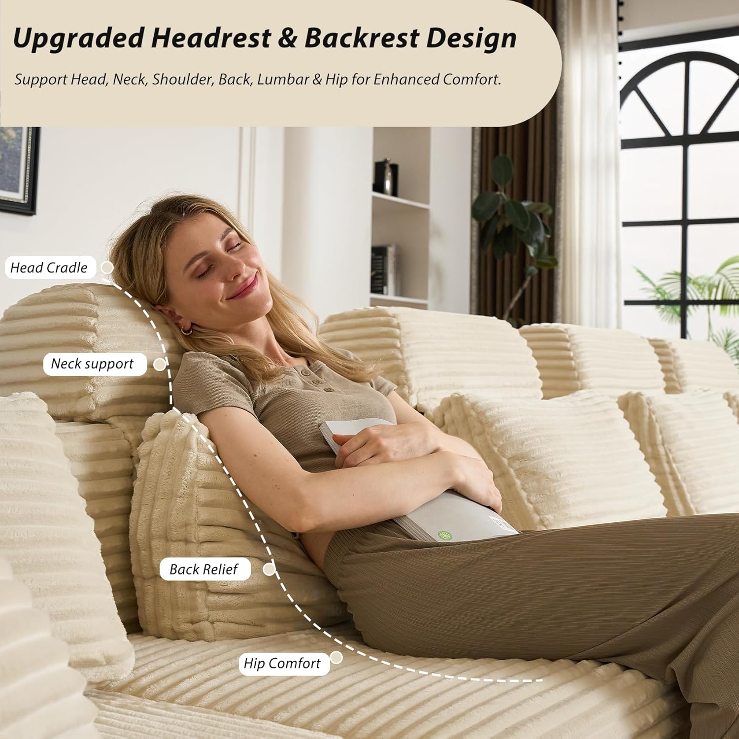171″ Cloud Modular Sectional Sofa, U Shaped Boneless Couch with Reversible Chaise, Sectional Couches for Living Room, Corduroy Oversized Couch in a Box, No Assembly Required, White | Detachable, Washable