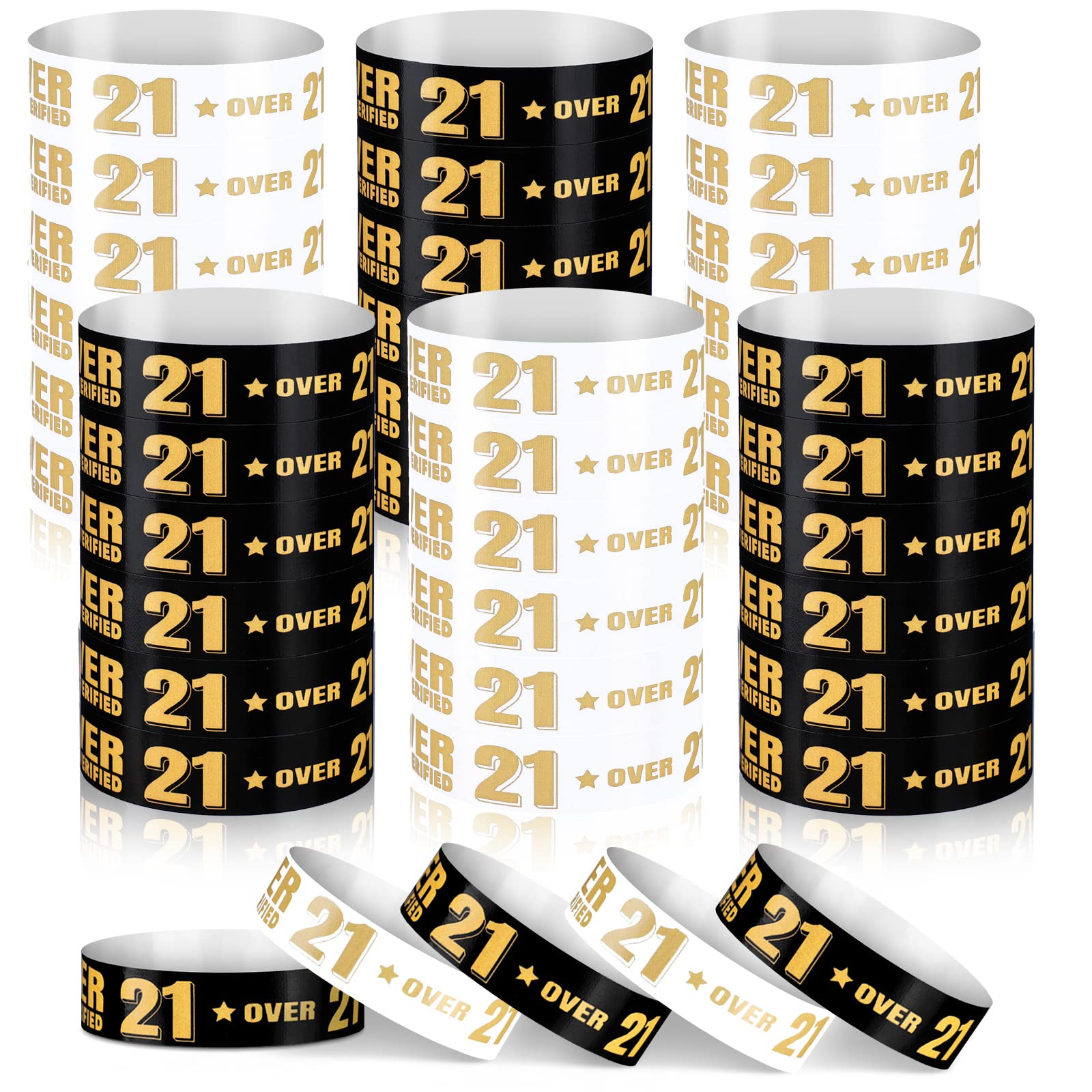 600 Pcs Over 21 Wristbands for Events Colored Waterproof Wrist Bands Paper Wristbands for Events Concert Party (Black, White, Gray)