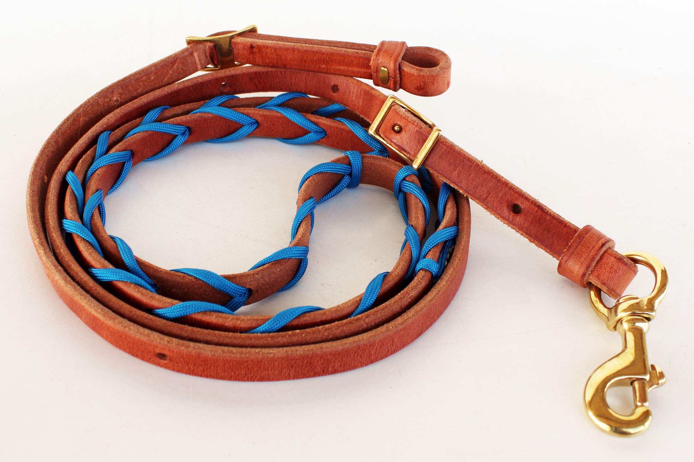 CHALLENGER Horse Amish Made in USA Hermann Oak Leather Western Paracord Reins Blue 975H513RB
