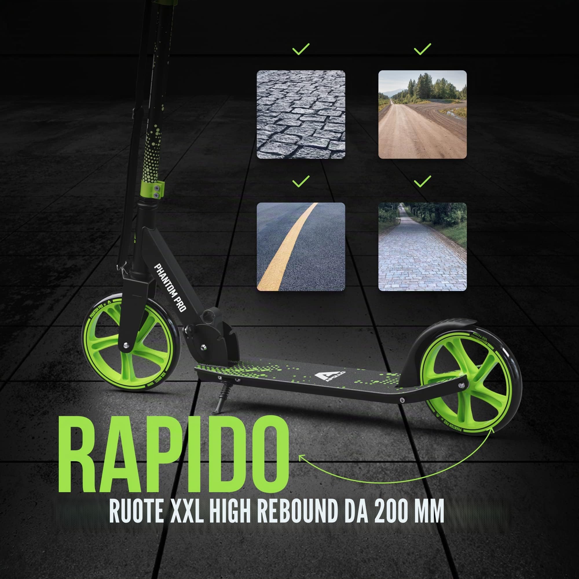 Apollo Monopattino XXL Phantom PRO - Monopattino Pieghevole e con Altezza Regolabile – Monopattino Bambina – Bambino ed Adulti – Monopattino Adulti Pieghevole