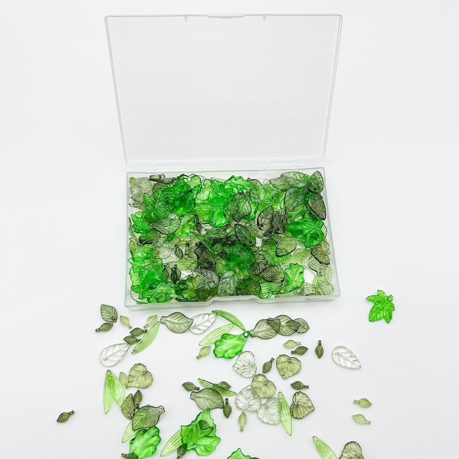 260PCS Green Leaf Beads for Jewelry Making - Acrylic Plant Charms DIY Crafts, Earring Necklace Bracelet Kit for Women