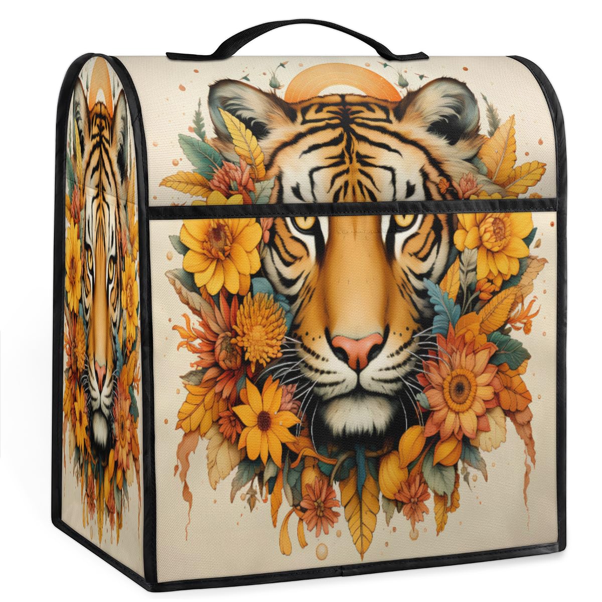 Coffee Maker Cover Flower Tiger Kitchen Appliance Covers Small Appliance Covers Blender Cover Juicer Cover Dust Covers for Kitchen Appliances with Top Handle and Pockets,Washable,B967