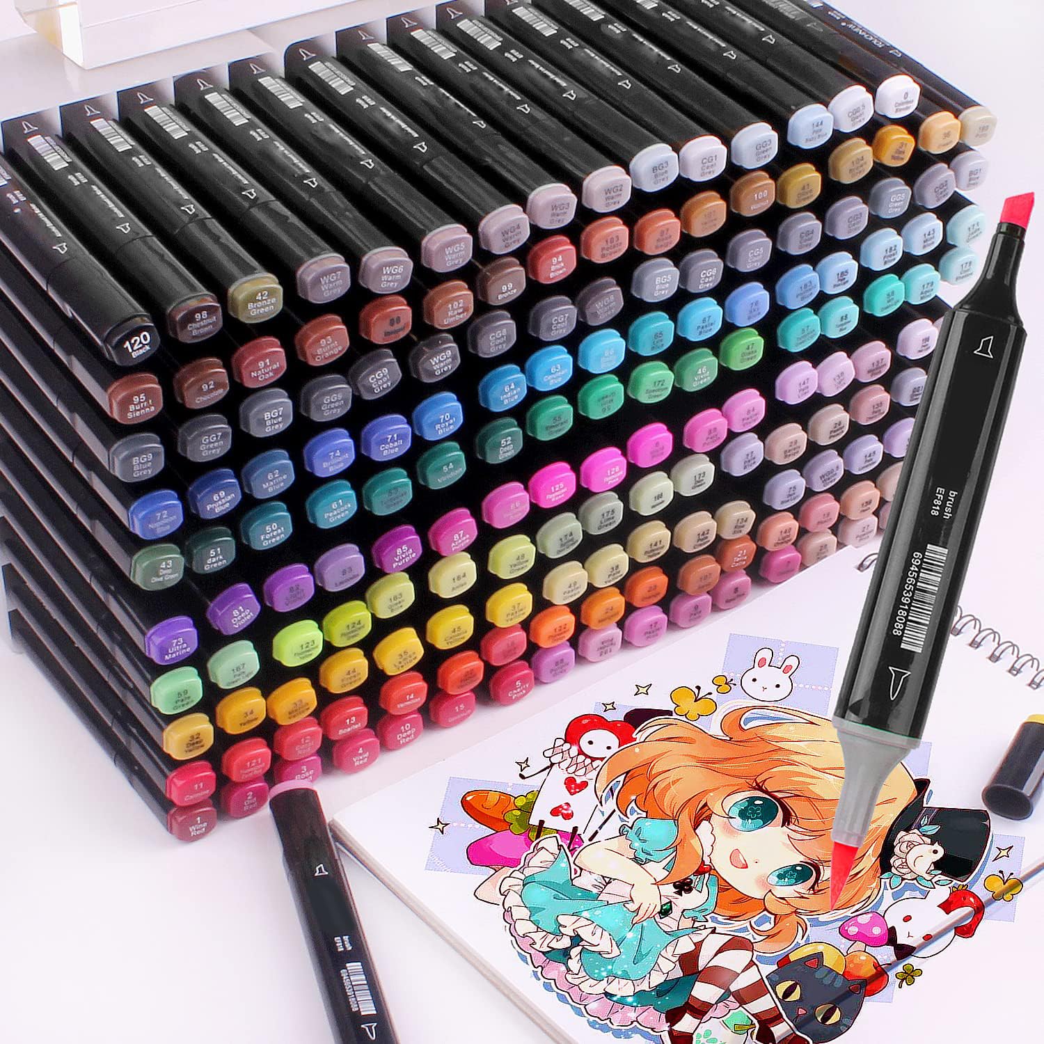 EMNDR 120 Color Dual Tip Art Markers Set Brush & Chisel Sketch Marker for Adult Coloring Calligraphy and Illustration Markers Drawing Pen for Kids Colour Pens (120 Pcs)