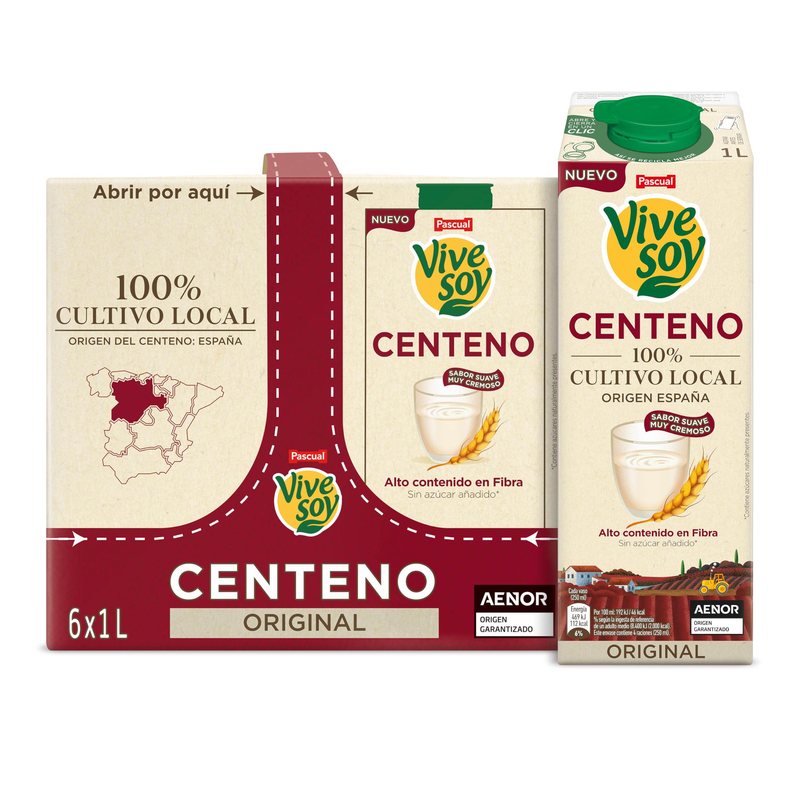 Vivesoy Bebida 100% Vegetal Centeno 100% Origen Español Pack 6 x 1L