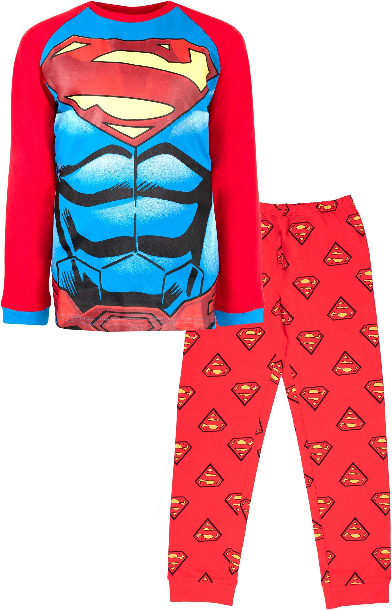 DC Comics Pyjama Set for Boys age 3-10 | Long Sleeve Superman PJs | 100% Cotton Superman Dress Up Costume | Official Merchandise