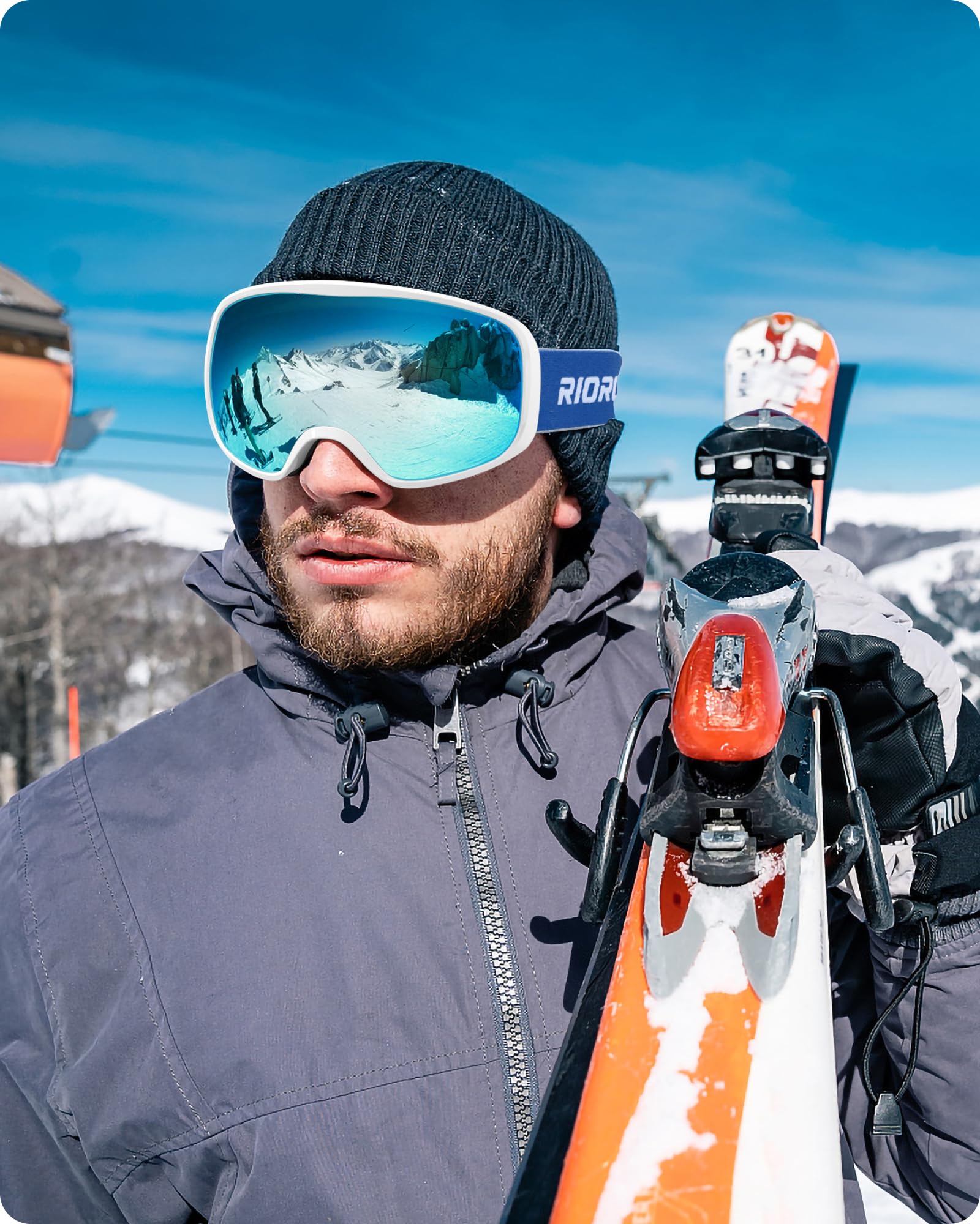 Lunettes de ski, lunettes de snowboard pour hommes, femmes, adultes, jeunes, au-dessus des lunettes OTG/100% UV/anti-buée/vue large