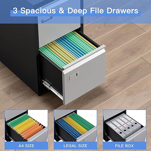 Miniatura 4 de Yizosh Archivador de 4 cajones con cerradura, archivadores para oficina en casa, gabinetes de almacenamiento de archivos de oficina con bloqueo de