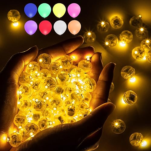 Aogist 100 luces de globo amarillas con lazo para colgar luces de bebidas intermitentes redondas pequeñas luces LED para linternas de papel globos