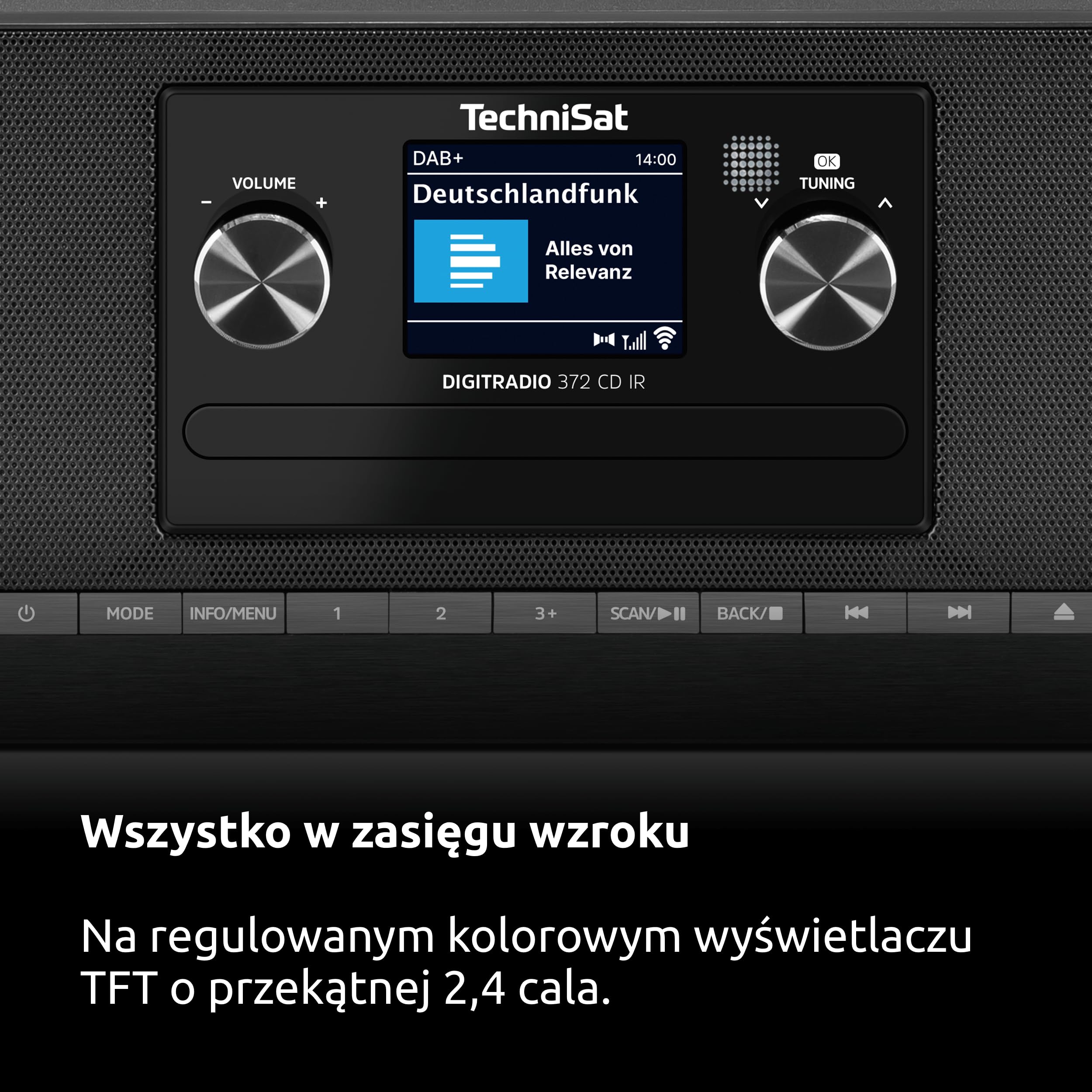 TechniSat DIGITRADIO 372 CD IR – stereofoniczne radio internetowe z DAB+, FM, odtwarzaczem CD, Wi-Fi, Bluetooth, kolorowym wyświetlaczem, USB, AUX, wyjściem słuchawkowym, 10 W, aplikacją, pilotem