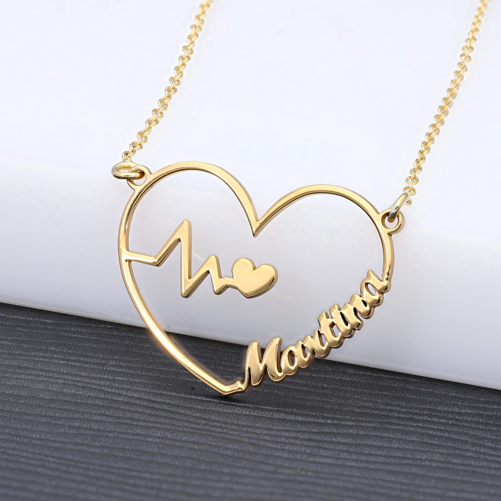 Colgante Corazón Personalizado - Plata de Ley 925/1000 con Baño en Oro 18Kt para Mujer o Niña con Cadena Forzada en 45cm + 3cm de Alargador – Collar Corazón Electro para Enamorados