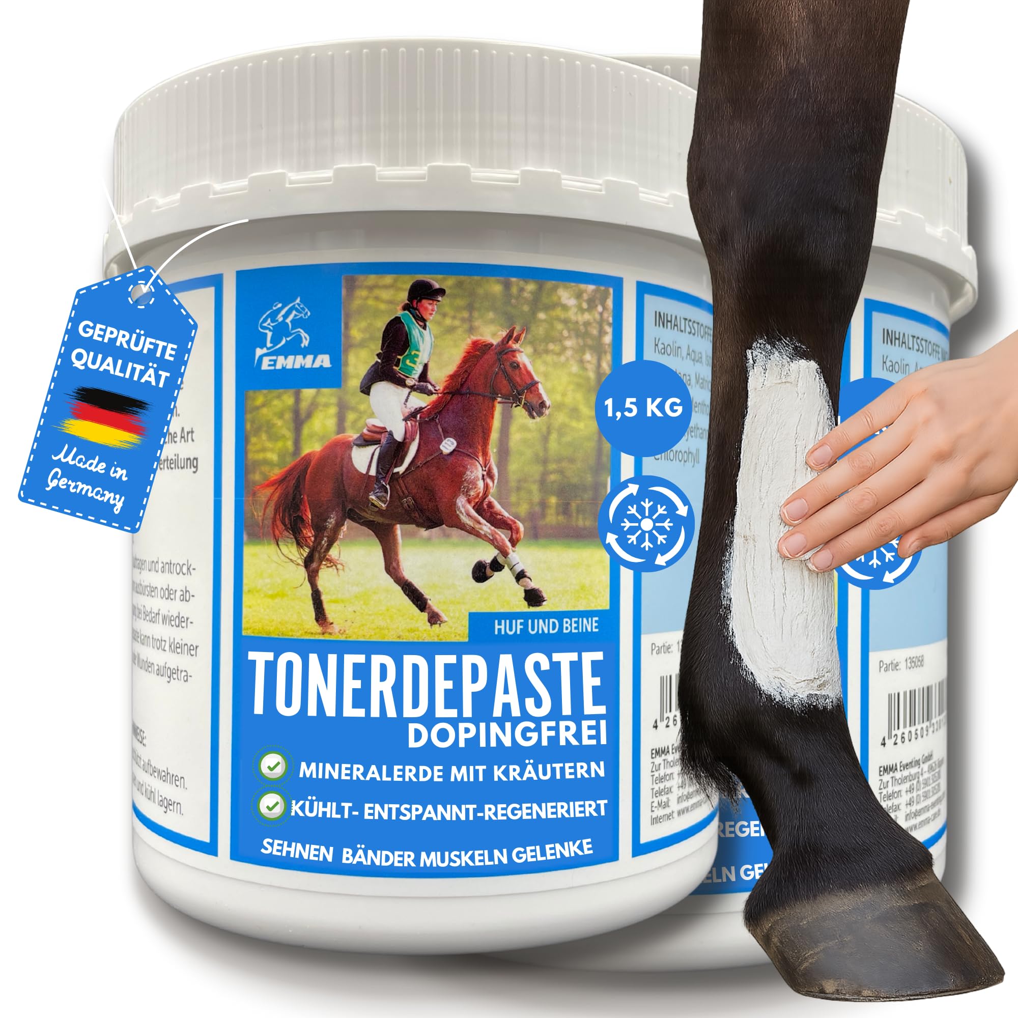Emma Argile pour Chevaux à l’Arnica 2x1,5 kg Cataplasme Refroidissant Jambes & Tendons | Soin Naturel Muscles & Articulations | Pâte d’Argile pour Chevaux Contre Gonflements & Jambes Engorgées