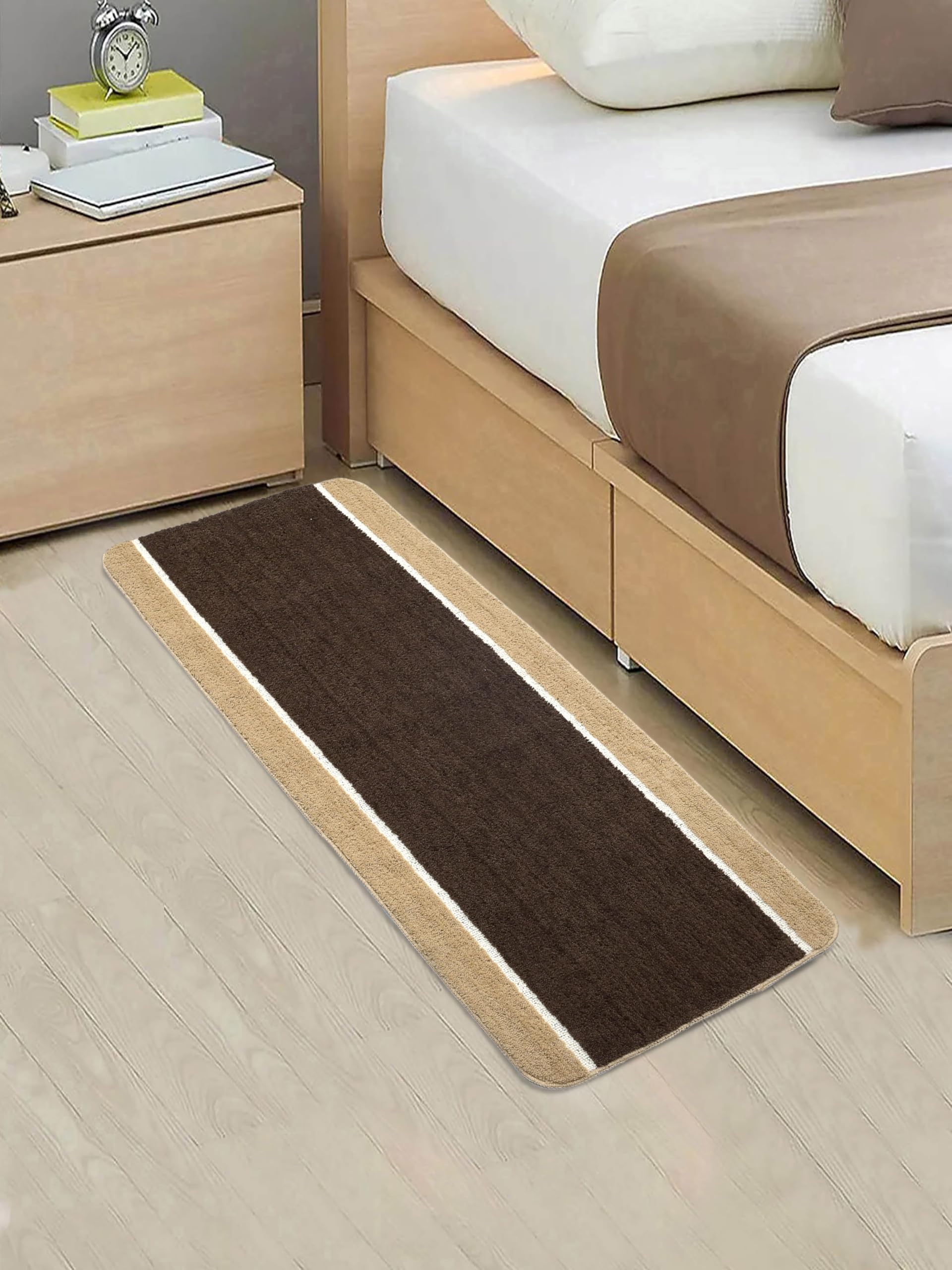 Saral Home Soft Microfiber Anti-Skid Rectangulat Colorblock Runner | Washable, Non-Slip & Quick-Drying Rugs for Home/Kitchen | Soft & Super Absorbent Mats for Shower, (Brown, 60X140 CM) 1