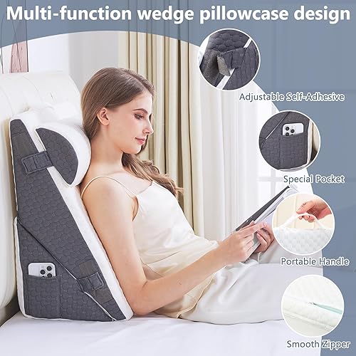 Miniatura 5 de Almohada de cuña para dormir, almohada de cama de 3 piezas para dormir de lado, almohada corporal de 29 pulgadas de largo x 22 pulgadas de alto con