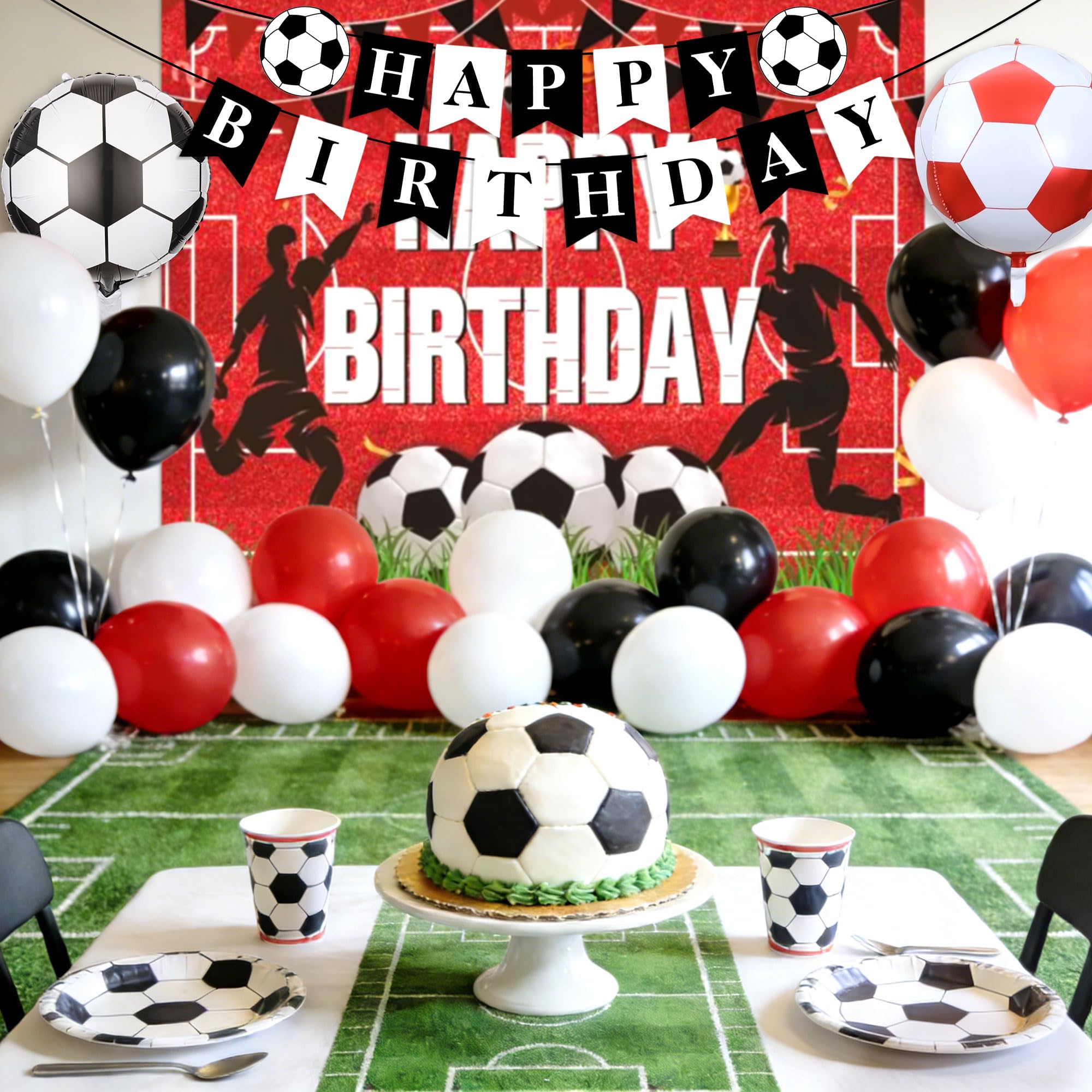 Tacobear Kit Décoration Anniversaire Foot – Toile De Fond, Nappe, Ballons (52 Pcs) – Garçons 3-12 Ans