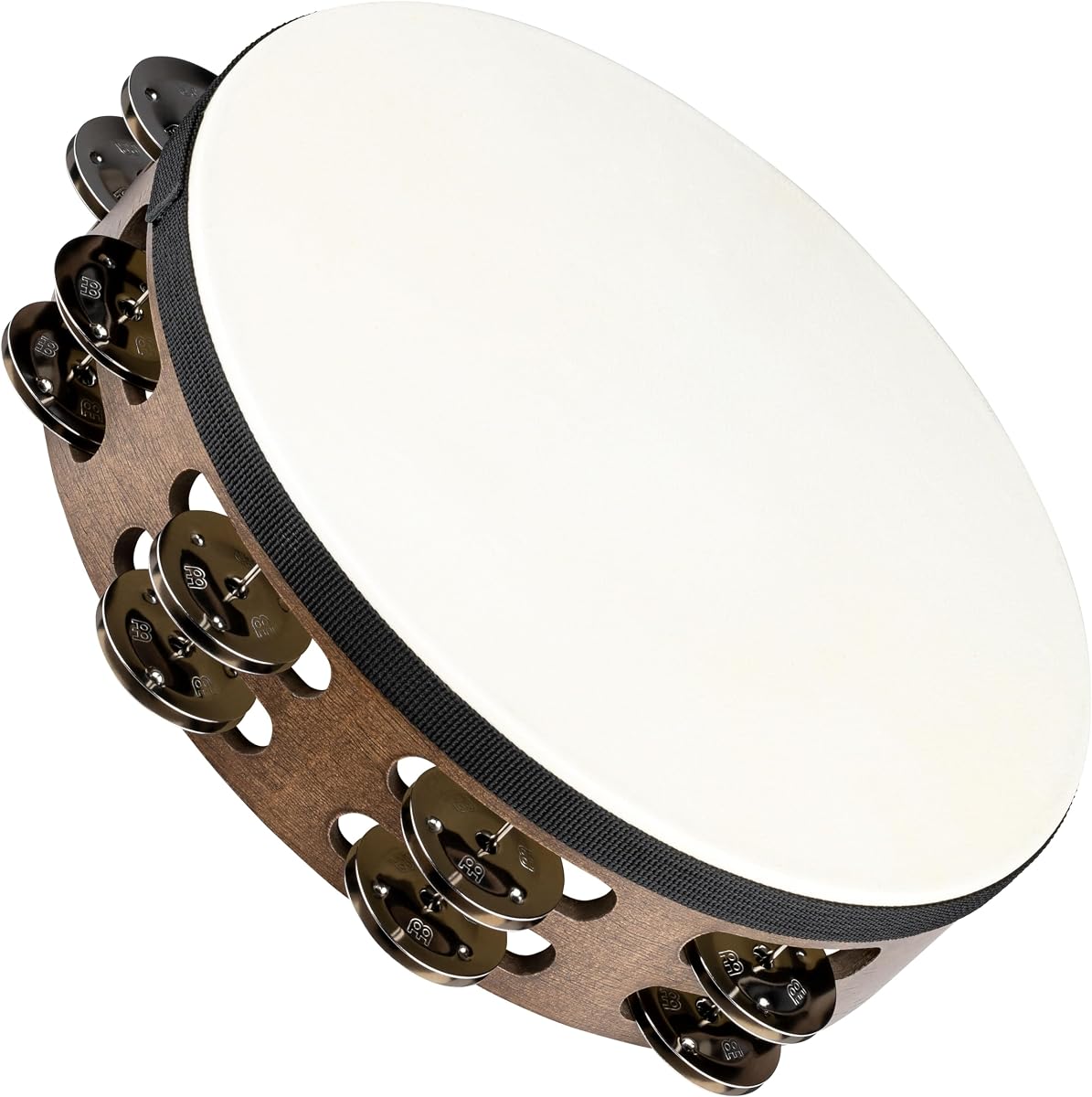Meinl Percussion TAH2WB Pandereta de madera con cabeza de 10 pulgadas con cascabeles de acero inoxidable de doble fila, acabado en marrón nogal