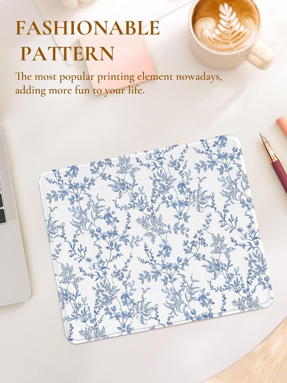 Elegant Blue Flowers Mouse Pad, Waterproof Aesthetics Floral Mouse Pads Design, Non-Slip Rubber Base Computer Simple Funny Mousepad,Small Mouse Mat Desk Accessories Office Supplies image 2