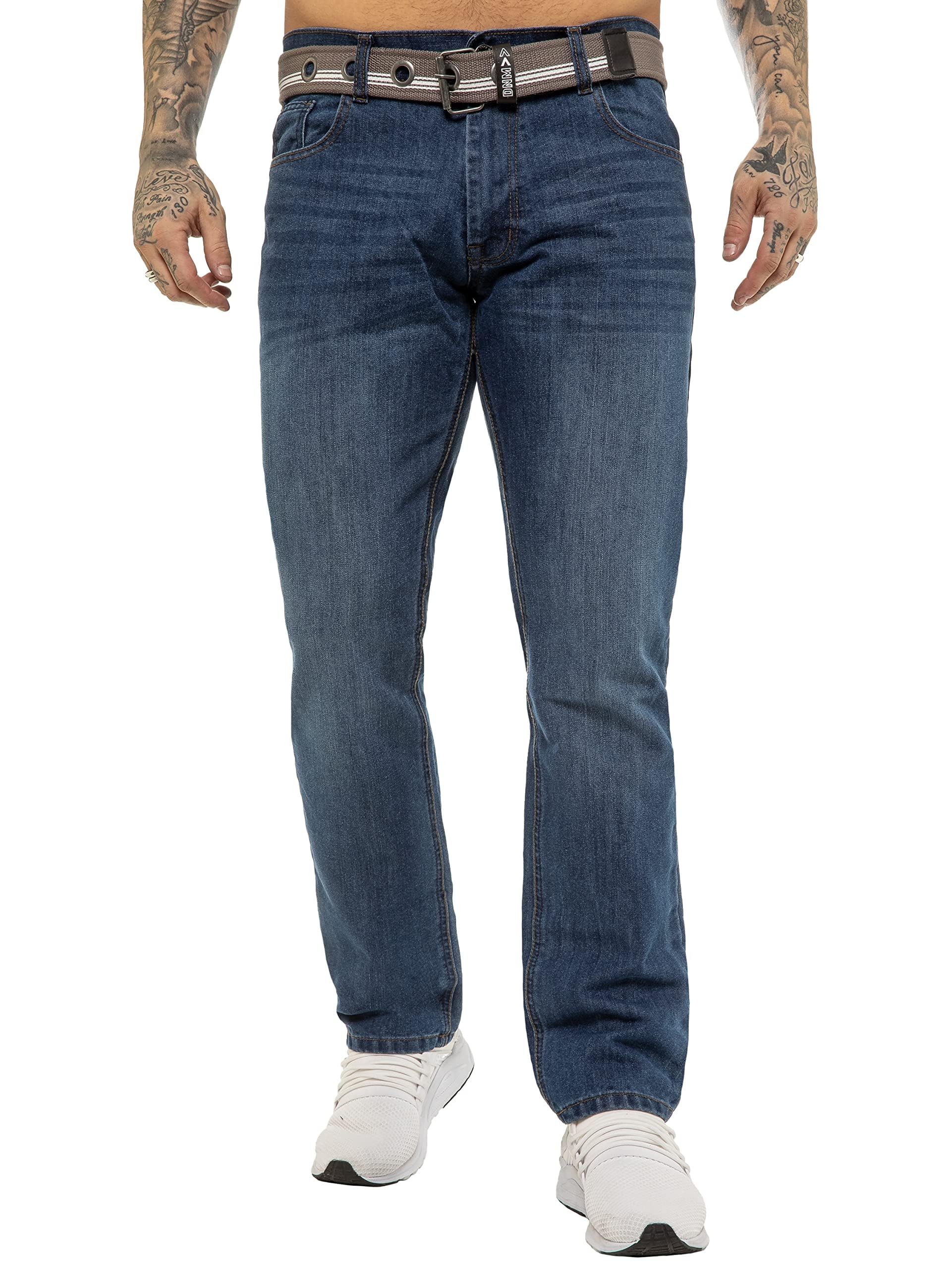 989Zé ENZO Mens Straight Leg Jeans Regular Fit Denim Trouser Pants UK EZ399 Blue 44W / 34L