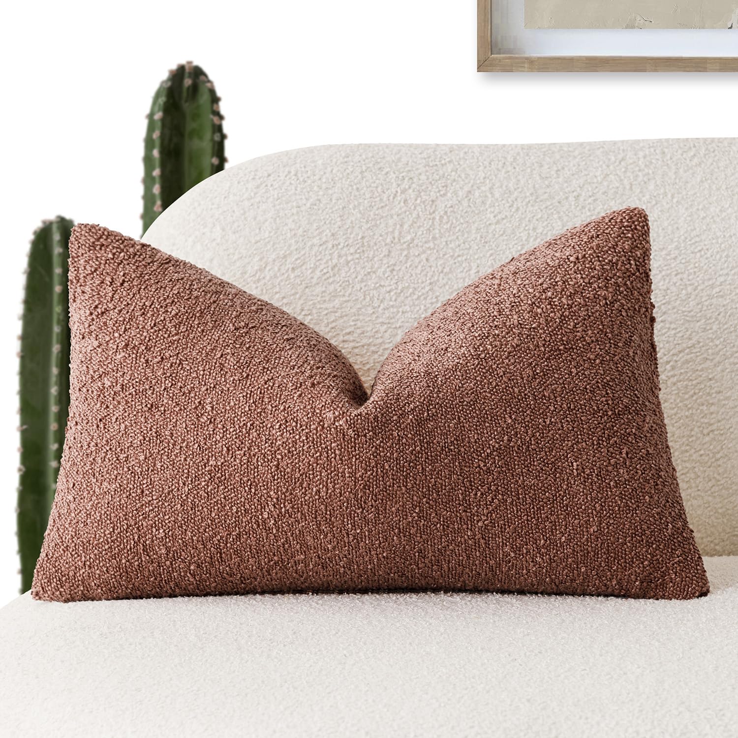 Foindtower Decorative Textured Boucle Throw Pillow Covers Accent Solid Lumbar Pillow Cases Neutral Soft Couch Cushion Case for Chair Sofa Bedroom