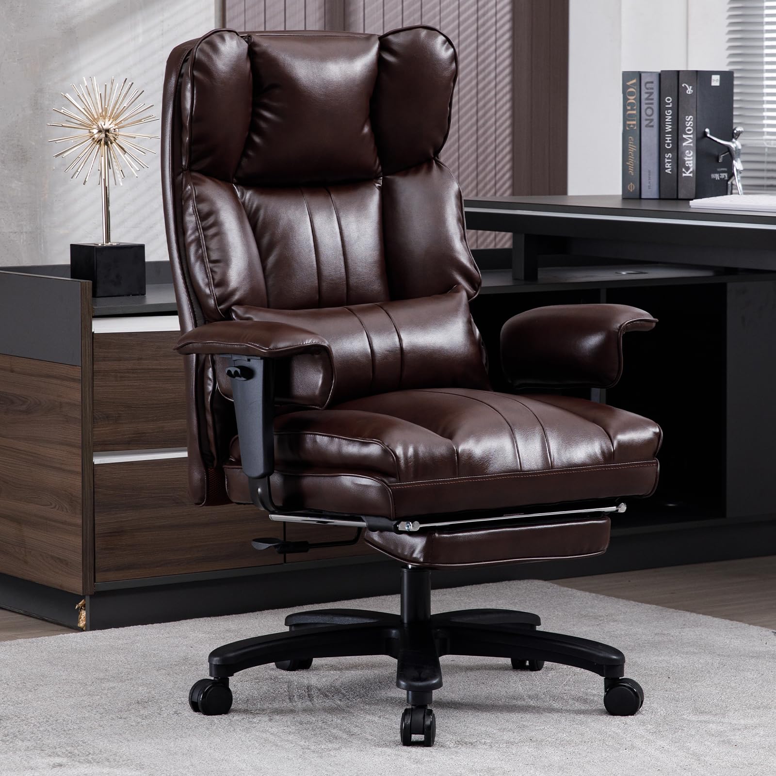 Big And Tall Executive Office Chair – 500lb Capacity, High Back Faux Leather, Wide Seat, Reclining, Lumbar Support
