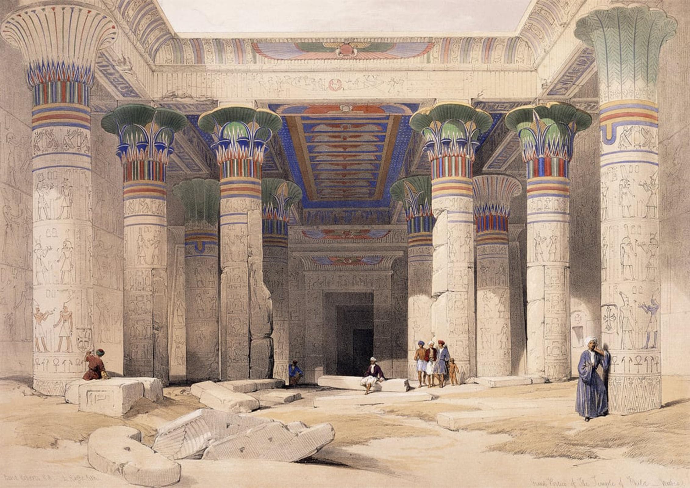 SERENDIPITP Vintage Picture Print on Canvas Wall Art Poster Grand Portico of the Temple of Philae by David Roberts Artwork Print Poster for Wall Decor 60x90cm