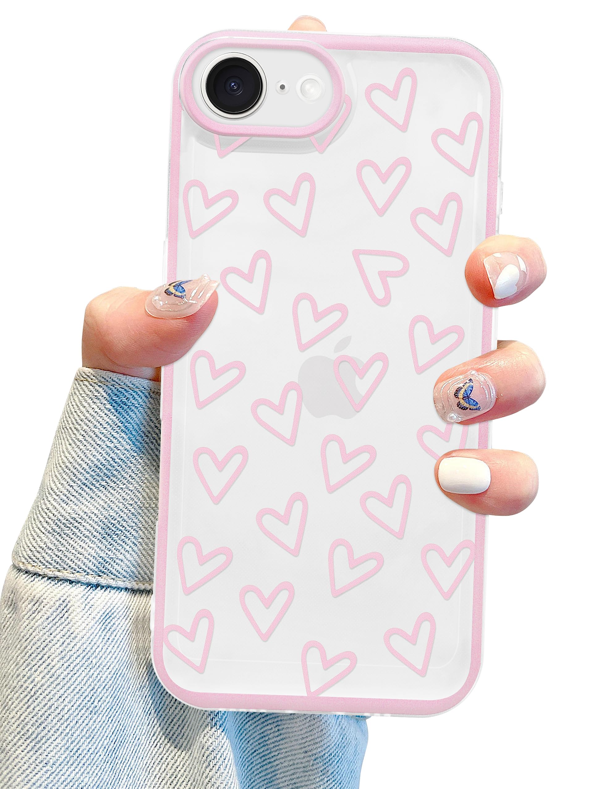Aitipy Compatible with iPhone 7/8/SE Case, Cute Full Heart Aesthetic Design for Girls Women Soft Silicone Slim Fit Shockproof Protective Clear Cover -