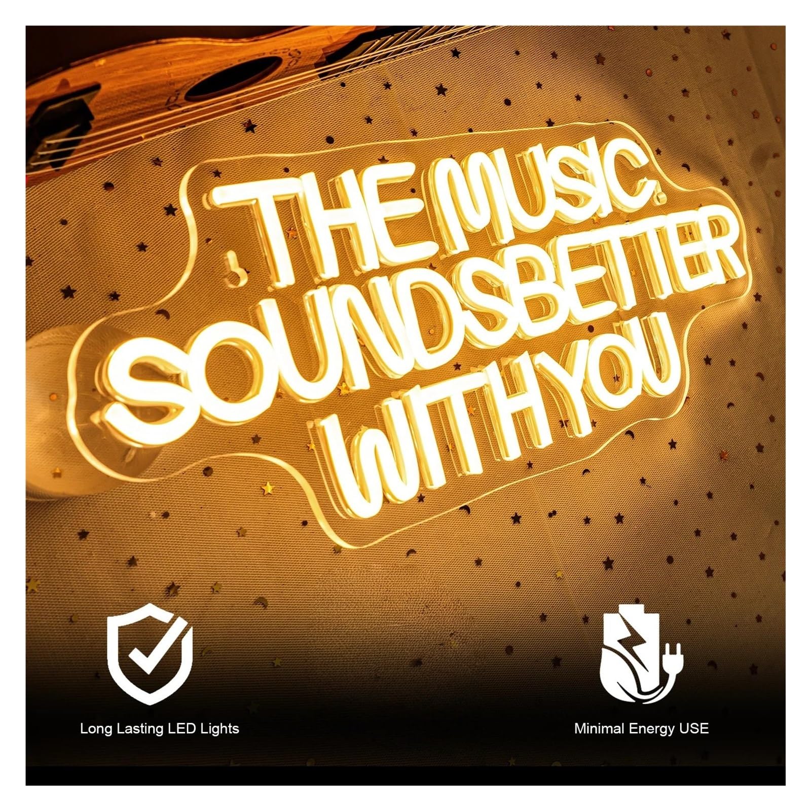 Insegna al Neon LED Insegna Al Neon A LED Dimmerabile The Music Sounds Better With You Per Camera Da Letto, Studio Musicale, Negozio Di Dischi, Decorazione 42cmx16.9cm