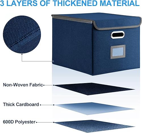 Vista 59 de Caja de archivos plegable con tapa y deslizador de plástico, organizador de documentos colgantes para oficina/hogar, 14.96 x 12.6 x 10.83 pulgadas