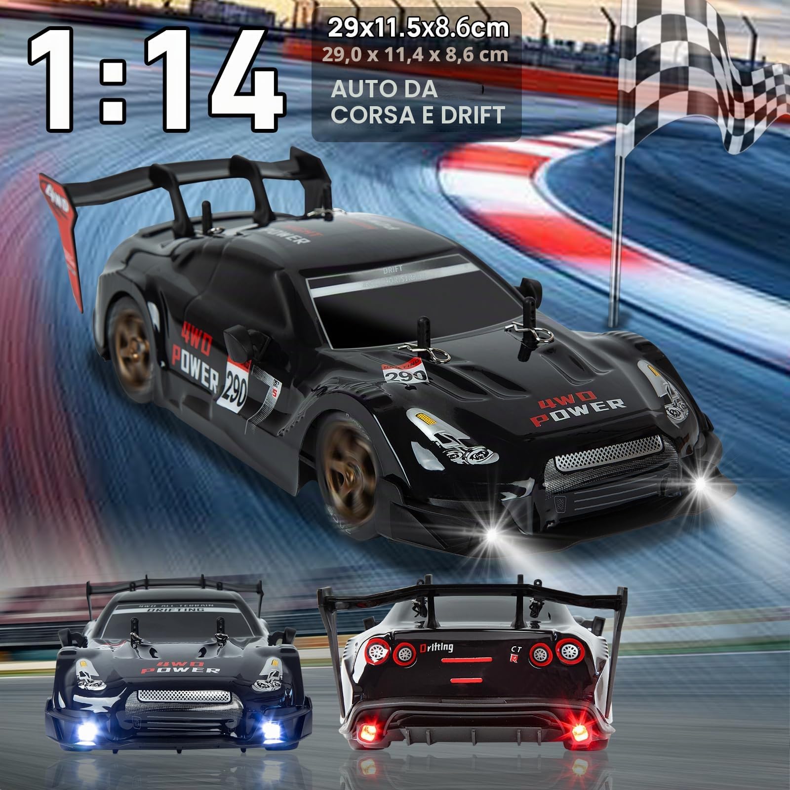 iBlivers Macchina Telecomandata de Drift, 1:14 auto telecomandate con acceleratore proporzionale e sterzo 4WD GT Drift RC Car Macchine per adulti ragazzi bambini