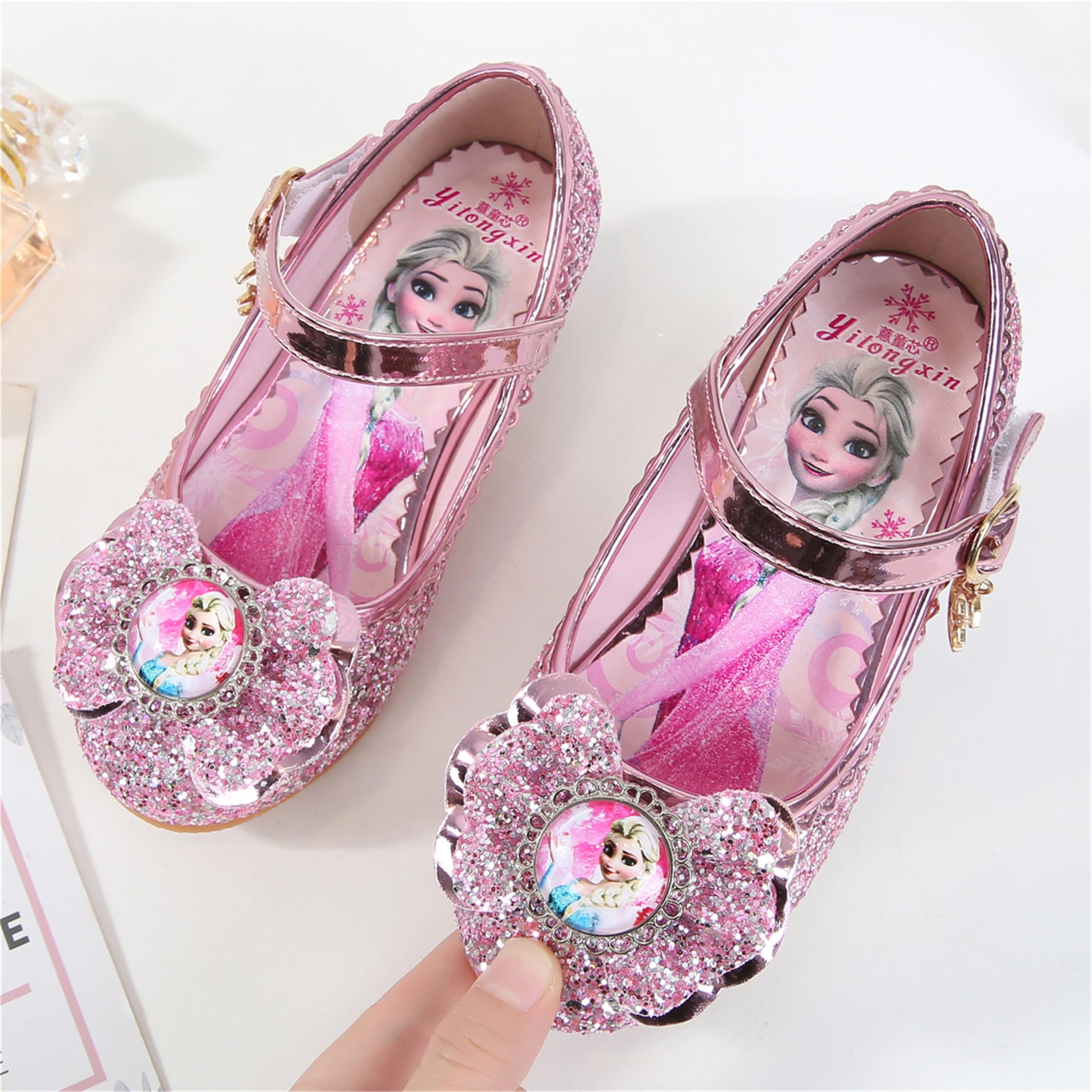 FStory&Winyee Bambino Congelato Principessa per Bambina Elsa Frozen Paillettes Scarpe Costume Ballerine Ballo Adatte per Feste Cerimonia Nozze Natale Cerimonia Carnevale Halloween,Rosa,27