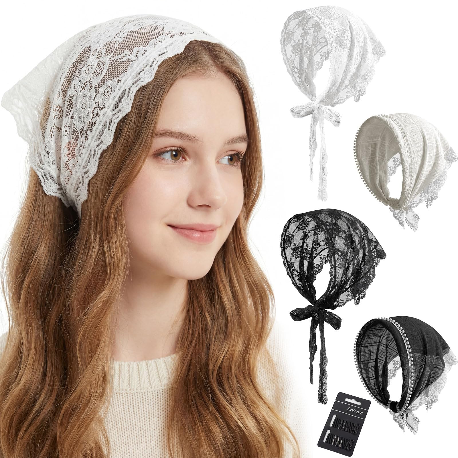 Photo 1 of obeoby Lace Bandanas Head Scarf - 4 Pack