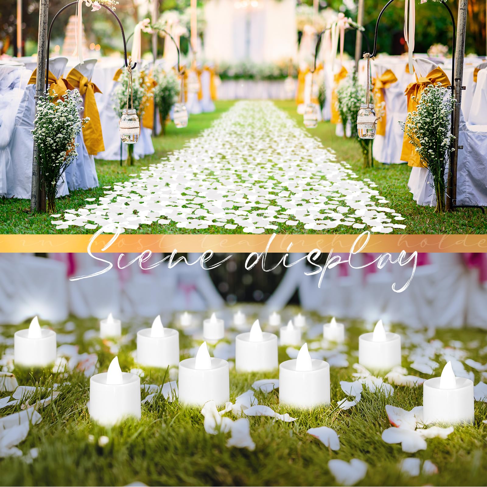 Coume 6000 petali di rosa artificiali con 72 candele a LED senza fiamma, decorazioni romantiche, candele finte per anniversario, decorazioni per la notte di nozze (bianco)